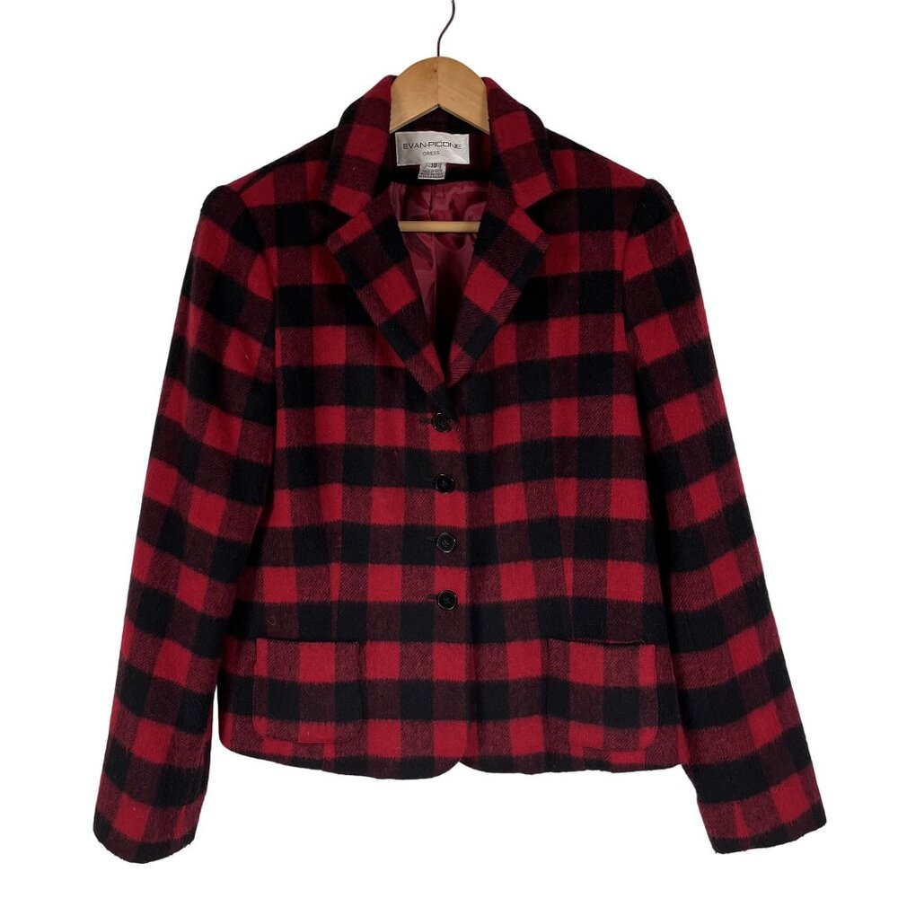 Evan Picone Blazer Womens 10 Wool Blend Buffalo Check Plaid